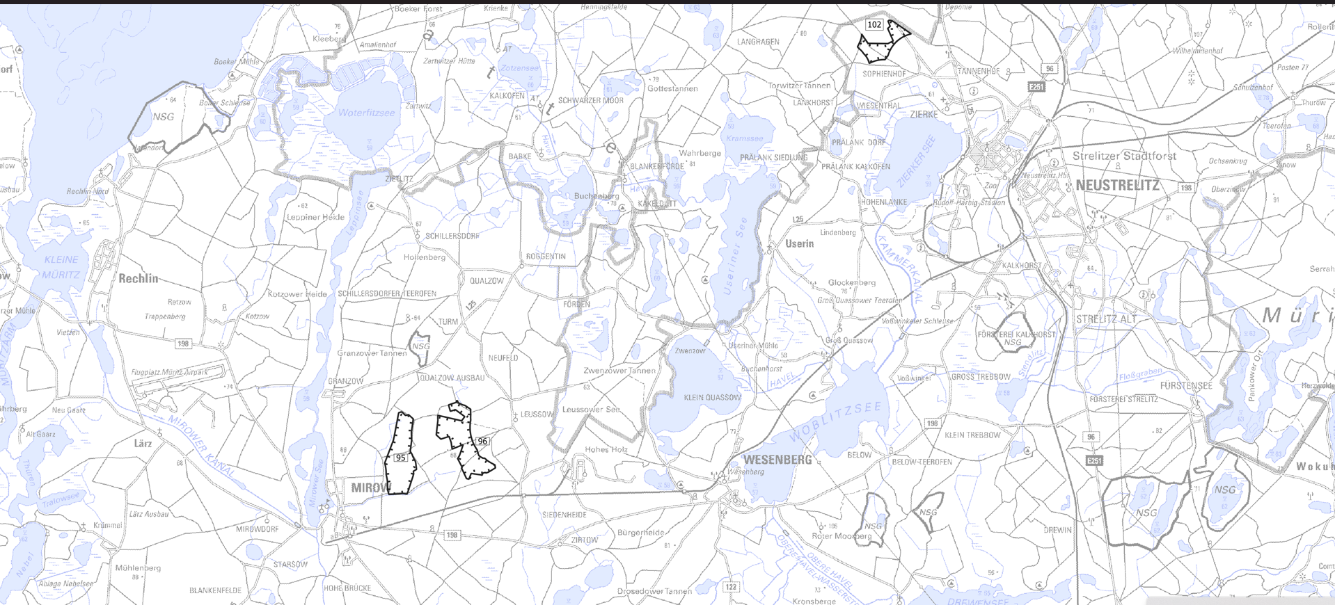 Vorranggebiete Wind 95/96 bei Mirow – Übersichtskarte